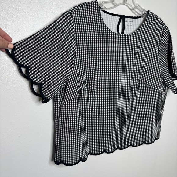 Kate Spade Jazzy Gingham Scalloped Ponte Top Black White Women’s Large L - Picture 4 of 8